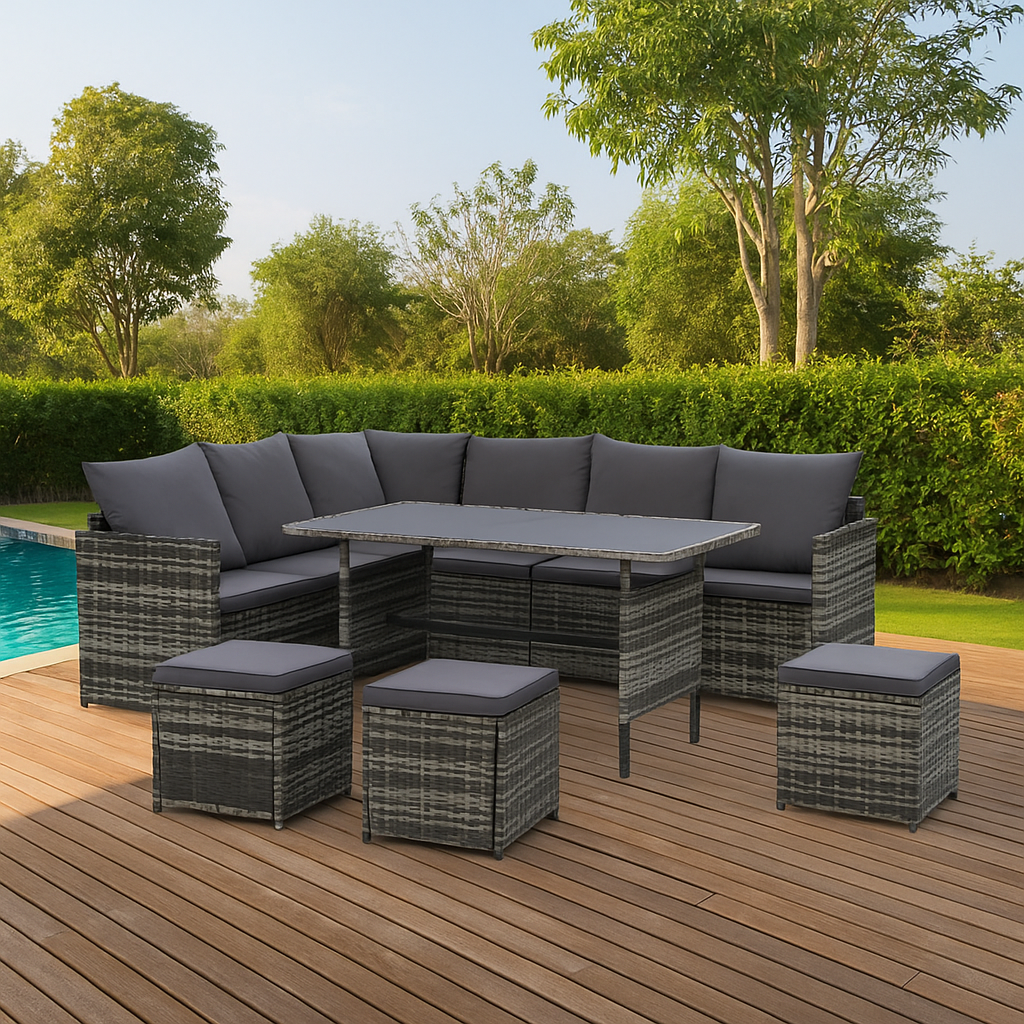 Dining Setting Sofa Set Lounge Wicker 9 Seater Mixed Grey